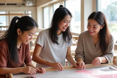 워크샵에 함께 모여 즐겁게 작업하는 사람들